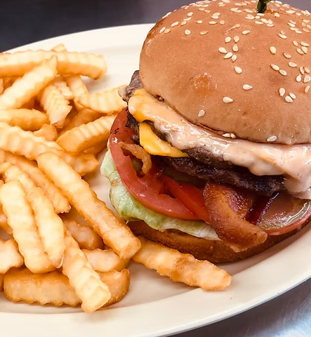 Burger and fries from Norco's Best Burgers Pastrami